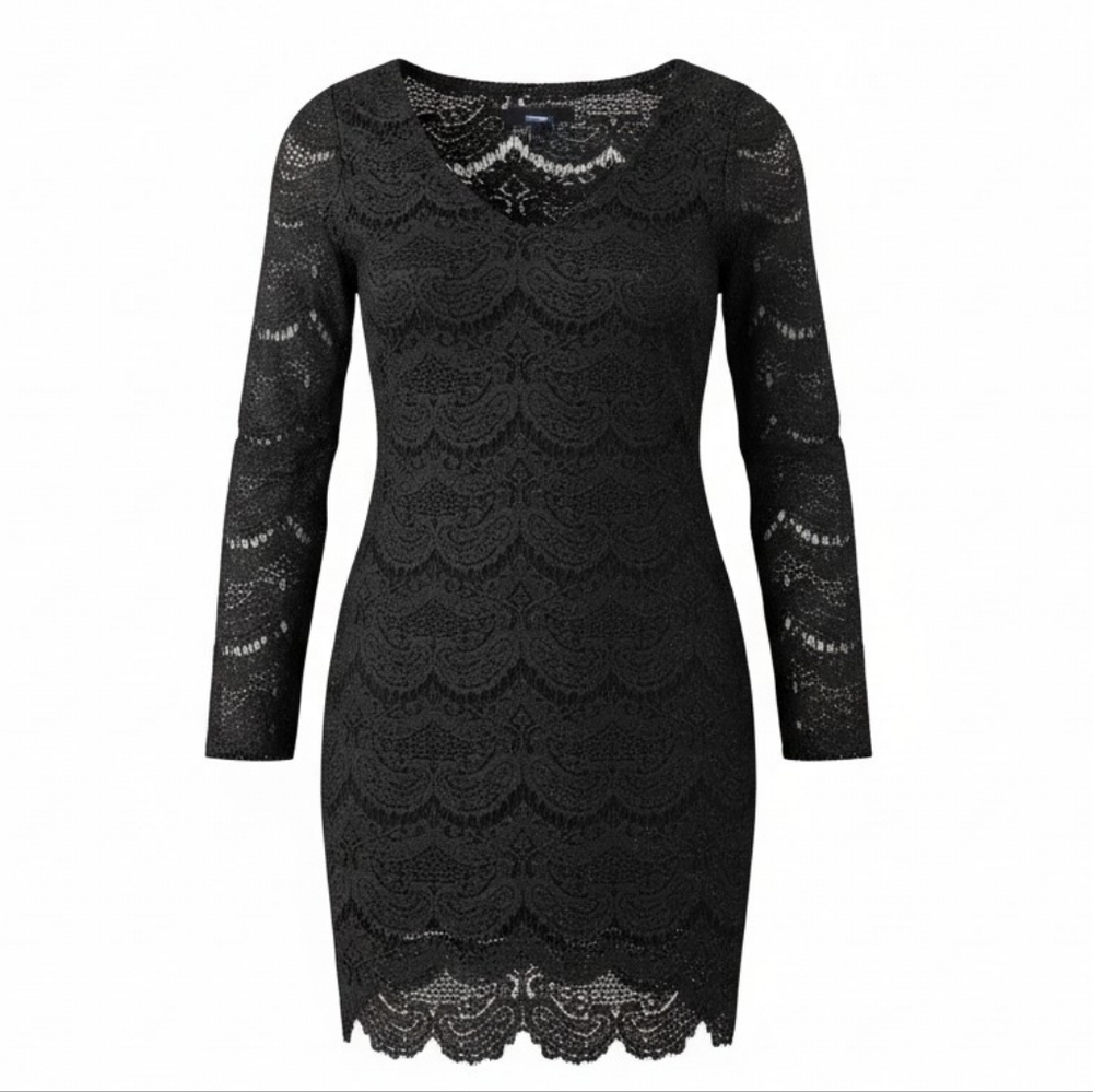 Forever 21 Black Long Sleeve Lace Bodycon Witchy Dress Size Large